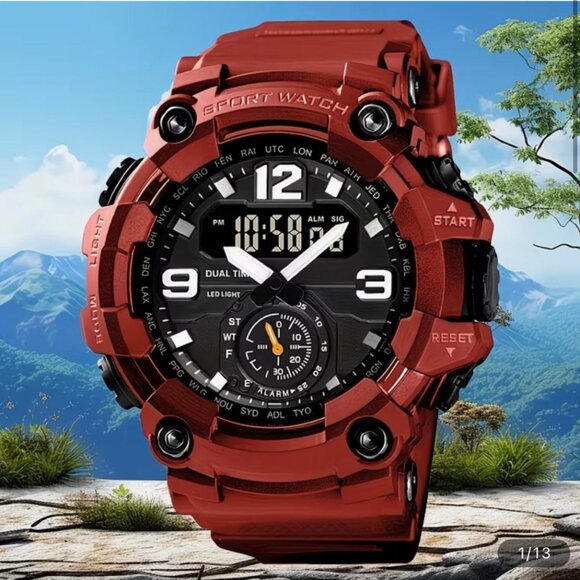 NEW - Digital Sports Watch,Dual Time Display LED Military Wrist Watch-RED/BLACK - Picture 4 of 4
